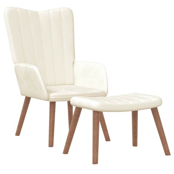 vidaXL Scaun de relaxare cu taburet, alb crem, catifea