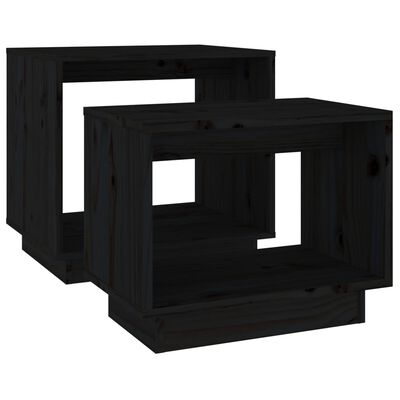 vidaXL Măsuțe de cafea suprapuse, 2 buc., negru, lemn masiv de pin