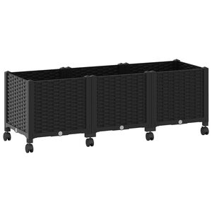 vidaXL Ghiveci de grădină cu roți Negru 120 x 40 x 44 cm PP