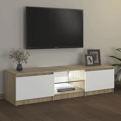 vidaXL Comodă TV cu lumini LED, alb/stejar sonoma, 140x40x35,5 cm