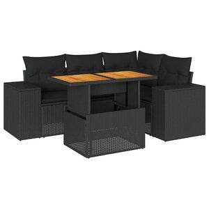 vidaXL Set mobilier de grădină cu perne, 5 piese, negru, poliratan