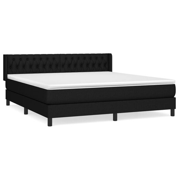 vidaXL Pat box spring cu saltea, negru, 180x200 cm, catifea