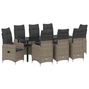 vidaXL Set de masă pentru grădină cu pernă 9 pcs Gri poliratan