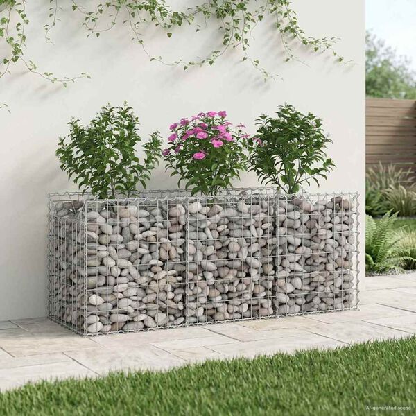 vidaXL Pat ridicat din gabion Argintiu 150 x 50 x 60 cm