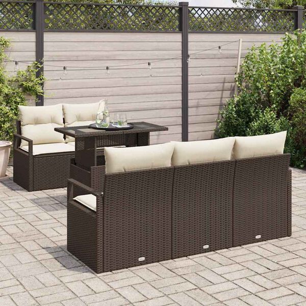 vidaXL Set de canapele pentru grădină cu pernă 6 pcs Maro Rattan poli