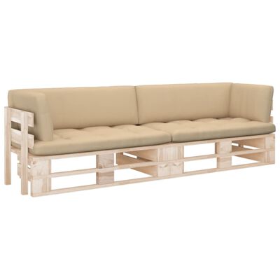 vidaXL Canapea din paleți cu 2 locuri, cu perne, lemn pin tratat