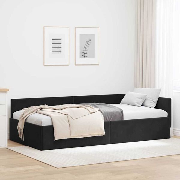 vidaXL Cadru de pat colțar cu headboard Negru 90 cm x 190 cm Catifea
