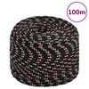 vidaXL Fr&acirc;nghie de barcă, negru, 10 mm, 100 m, polipropilenă