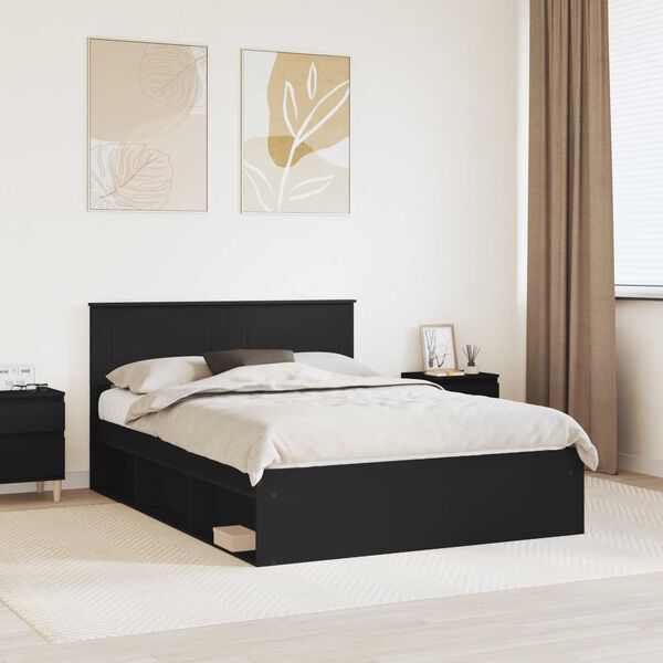 vidaXL Cadru de pat cu headboard Negru 150 x 200 cm Lemn compozit