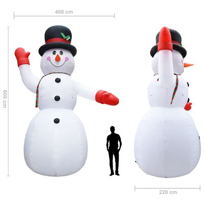 vidaXL Om de zăpadă gonflabil pentru Crăciun cu LED, IP44, 600 cm, XXL