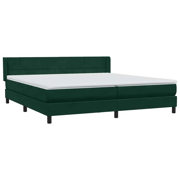 vidaXL Pat box spring cu saltea, verde &icirc;nchis, 180x220 cm, catifea