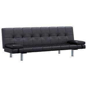 vidaXL Canapea extensibilă 2 perne, piele artificială, reglabilă negru
