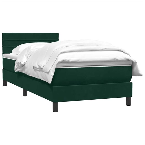 vidaXL Pat box spring cu saltea, verde &icirc;nchis, 100x210 cm, catifea