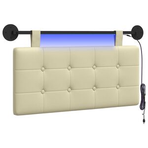 vidaXL Tăblie de pat suspendată Cu lumină LED Crem Piele artificială