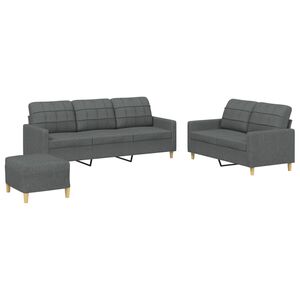 vidaXL Set de canapele cu perne, 3 piese, gri &icirc;nchis, textil