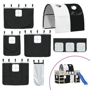 vidaXL Perdele pentru pat etajat cu tunel, alb și negru, poliester