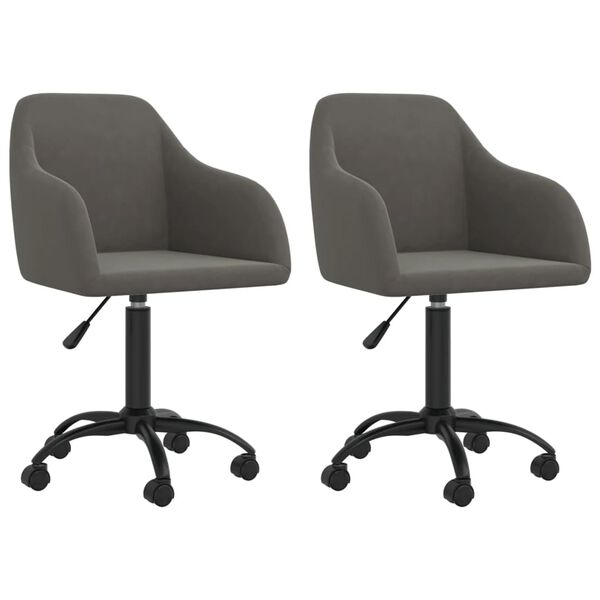 vidaXL Scaune de bucătărie pivotante, 2 buc, gri &icirc;nchis, catifea