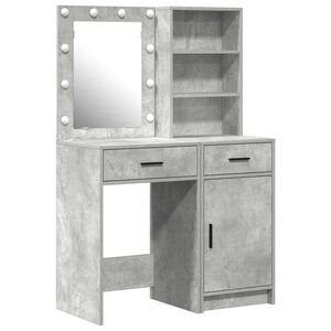 vidaXL Set masă de toaletă cu LED 2 buc. Gri din beton Lemn prelucrat