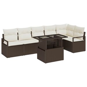 vidaXL Set de canapele pentru grădină cu pernă 7 pcs Maro Rattan poli