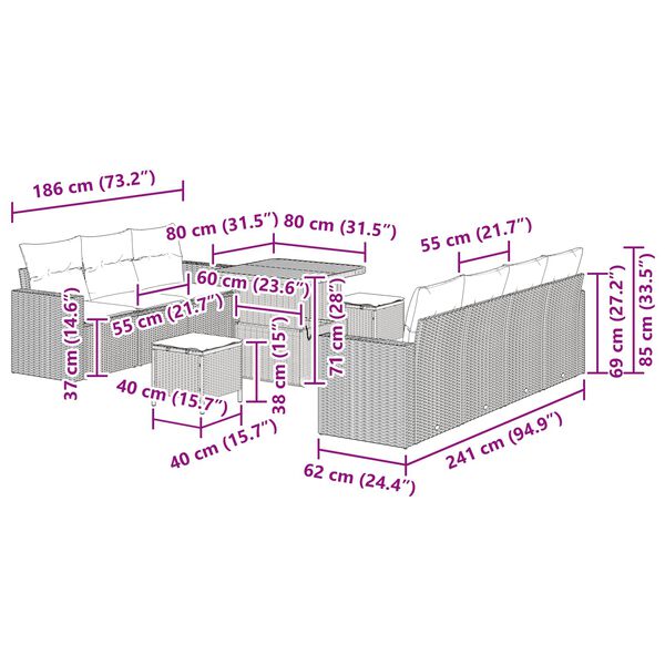 vidaXL Set de canapele pentru grădină cu pernă Manual 10 pcs Negru