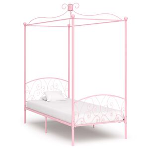 vidaXL Cadru de pat cu baldachin, roz, 90 x 200 cm, metal