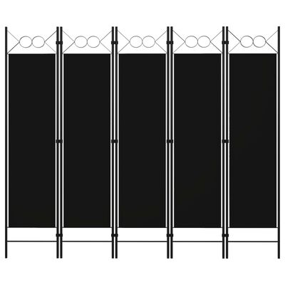 vidaXL Paravan de cameră cu 5 panouri, negru, 200 x 180 cm