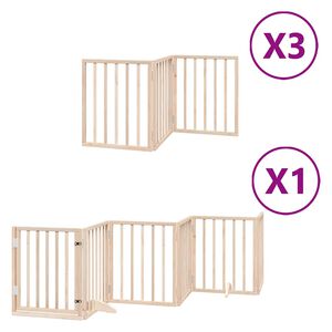 vidaXL Poartă de c&acirc;ini pliabilă cu ușă, 15 panouri, 750 cm, lemn plop