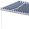 vidaXL Copertină retractabilă automat, cu st&acirc;lpi, albastru&alb 4,5x3 m