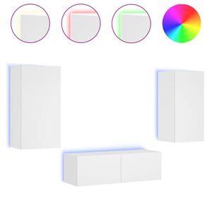 vidaXL Comode TV de perete cu lumini LED, 3 piese, alb
