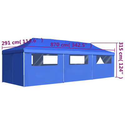 vidaXL Cort petrecere pliabil cu 8 pereți laterali, albastru, 3 x 9 m