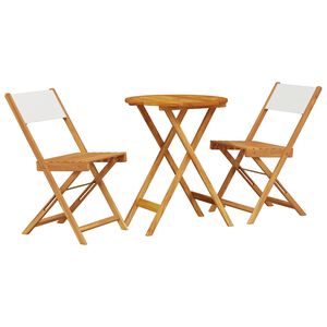 vidaXL Set mobilier bistro, 3 piese, textil alb crem/lemn masiv