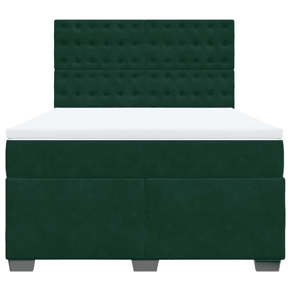 vidaXL Pat box spring cu saltea, verde &icirc;nchis, 140x200 cm, catifea