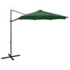 vidaXL Umbrelă &icirc;n consolă cu st&acirc;lp și LED-uri, verde, 300 cm