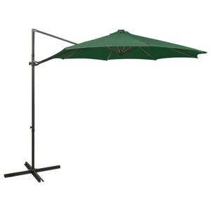 vidaXL Umbrelă &icirc;n consolă cu st&acirc;lp și LED-uri, verde, 300 cm