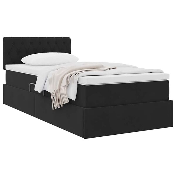 vidaXL Pat cu storage cu saltea cu headboard Negru 90 x 200 cm Catifea