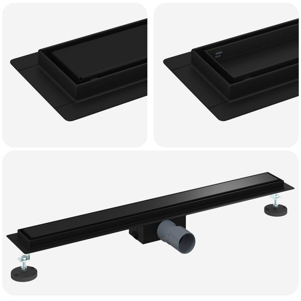 vidaXL 2 &icirc;n 1 Drenaj pentru duș Negru 80 cm Oțel inoxidabil 304