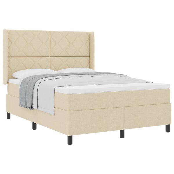 vidaXL Pat cu arcuri cu saltea cu headboard Crem 200 x 160 cm țesătură