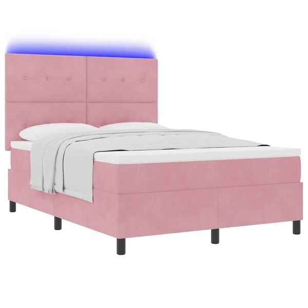vidaXL Pat cu arc LED cu saltea cu headboard Roz 140 x 200 cm țesătură