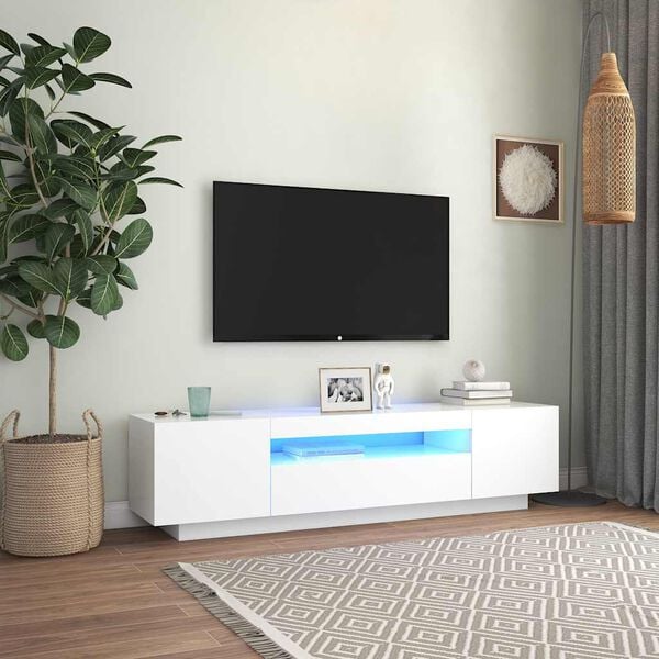 vidaXL Comodă TV cu lumini LED, alb, 160x35x40 cm