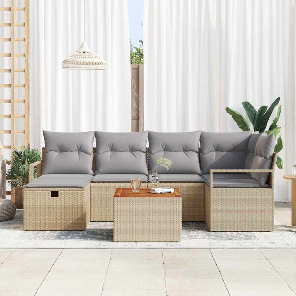 vidaXL Set de canapele pentru grădină cu pernă 7 pcs Bej Rattan poli