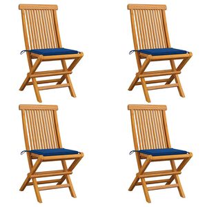 vidaXL Scaune pliante cu perne albastru regal, 4 buc., lemn masiv de tec