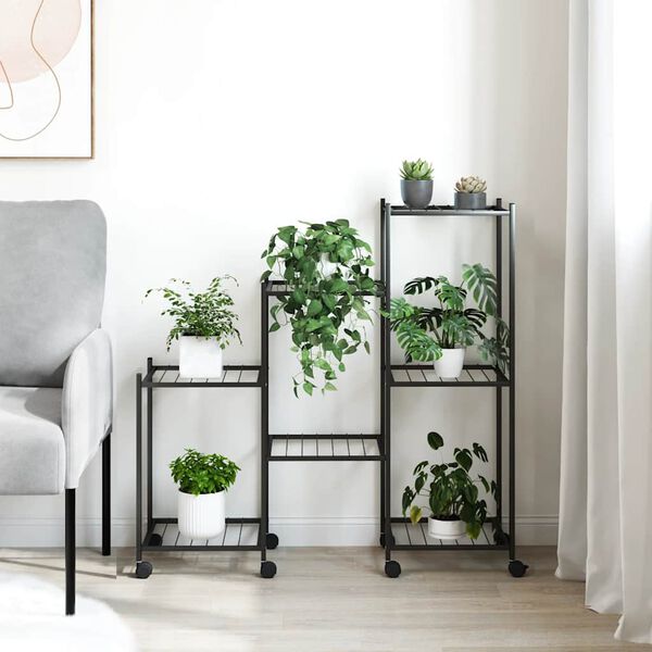 vidaXL Suport pentru flori cu roți, 83x25x83,5 cm, negru, fier