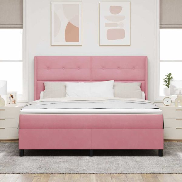 vidaXL Pat cu arcuri cu saltea cu headboard Roz 180 x 200 cm Catifea