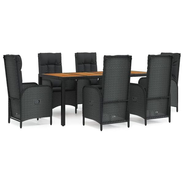 vidaXL Set mobilier de grădină cu perne, 7 piese, negru, poliratan