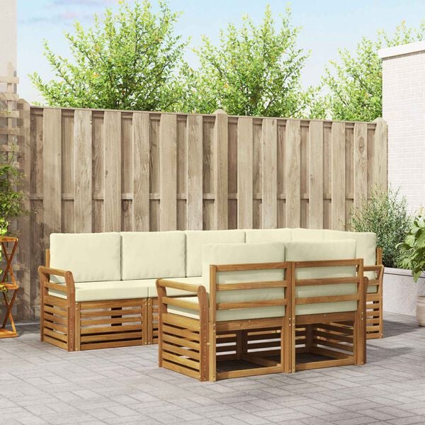 vidaXL Set canapea sectională cu pernă 7 pcs Natural și Crem