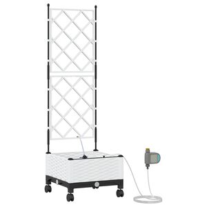 vidaXL Ghiveci de grădină cu irigație și roți Alb 40 x 40 x 132 cm PP
