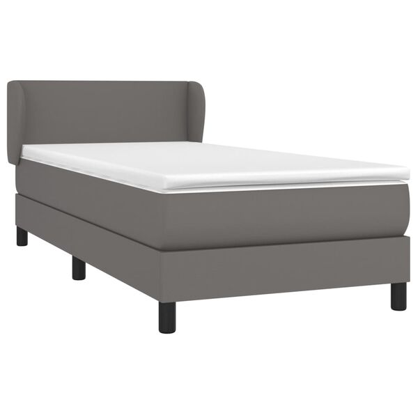 vidaXL Pat box spring cu saltea, gri, 90x190 cm, piele ecologică