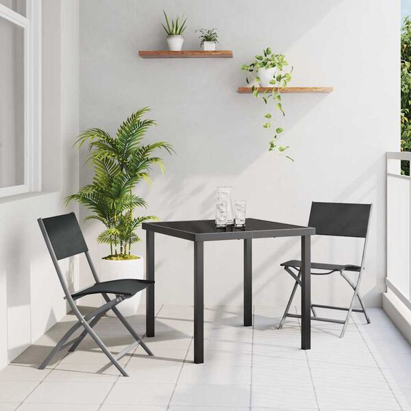 vidaXL Set de masă pentru grădină 3 pcs Negru