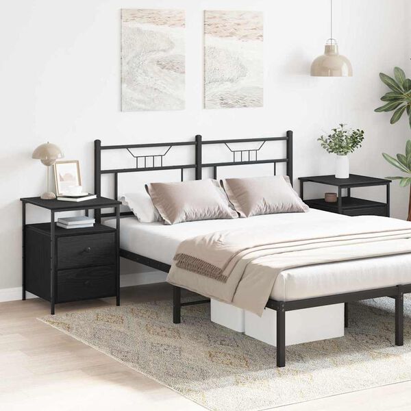 vidaXL Dulap de noapte cu sertar 2 pcs Stejar Negru 34 x 35,5 x 50 cm