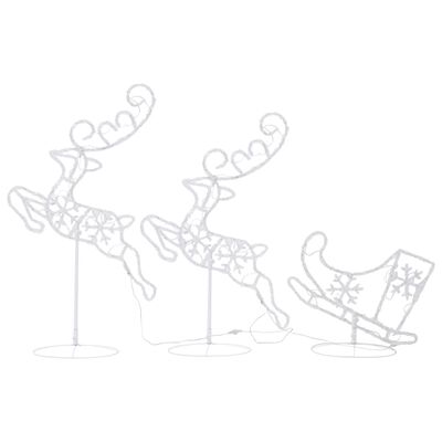 vidaXL Reni și sanie de Crăciun, alb cald, 260x21x87 cm, acril